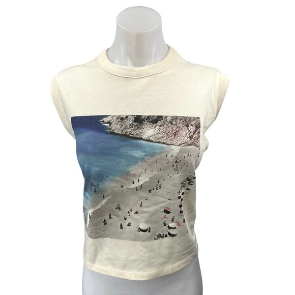 Madewell Cream Knit Ocean Beach Surf Graphic Print Muscle Tank Tee Top Size S - Picture 1 of 5